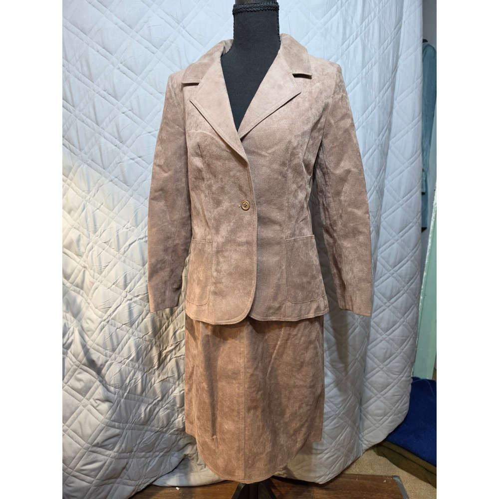 Count Romi Vintage Ultrasuede Skirt Suit Set Taupe Brown Blazer Skirt Womens 8